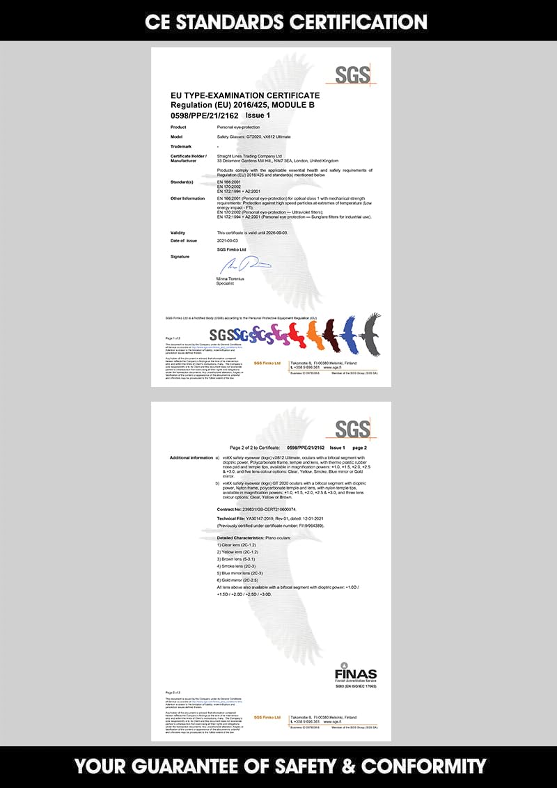 voltX GT ADJUSTABLE Bifocal Reading Safety Glasses (Clear Lens +2.0), ANSI Z87.1+ & CE EN166FT, Anti fog coated, UV400 Lens, Tilt & length adjustable earstems, clip on safety cord. - Image 5
